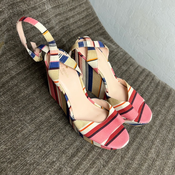 Kate Spade Pink and Blue Striped Wedges - Picture 1 of 11